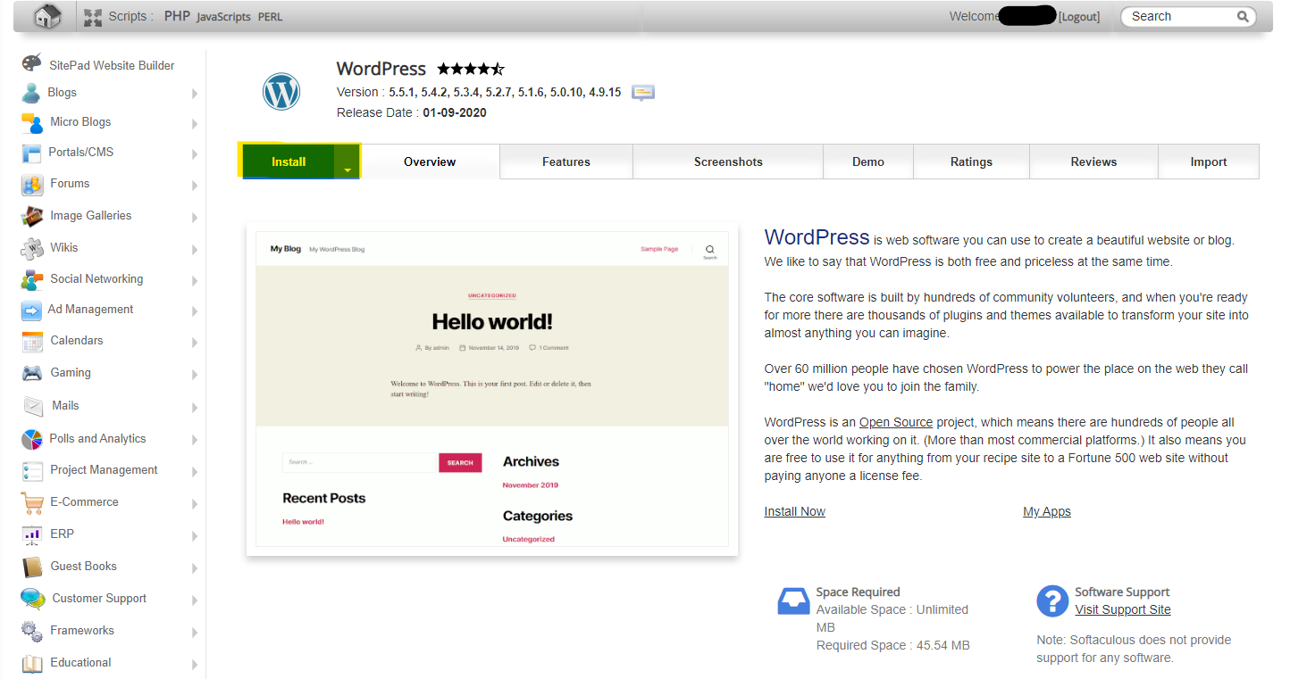 instalare wordpress