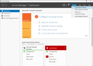 Manage -> Add Roles and Features