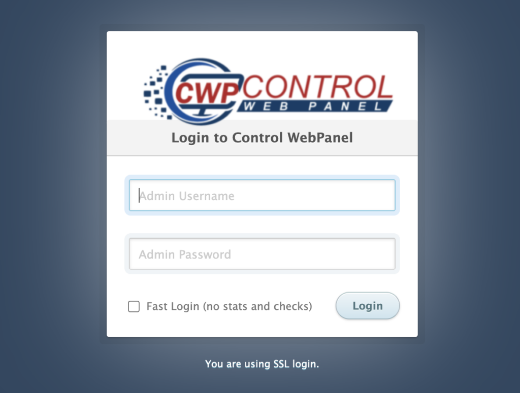 Accesați panoul de control CWP